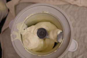 Orange Vanilla Ice Cream Base mid churning.